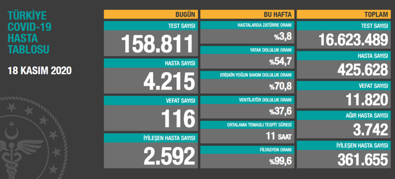 18 KASIM COVİD-19’DAN HAYATINI KAYBEDEN SAYISI 116