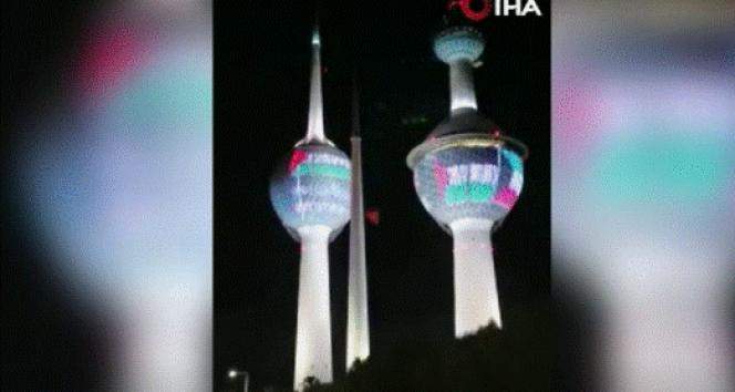 Kuveyt Kuleleri’ne Filistin bayrağı silüeti yansıtıldı